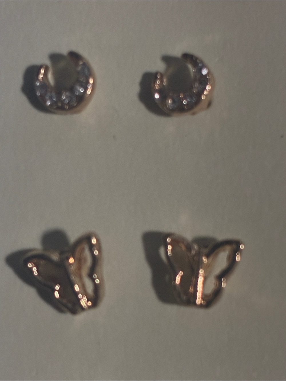 Rose Gold Butterfly and Crescent CZ Stud Earring Set